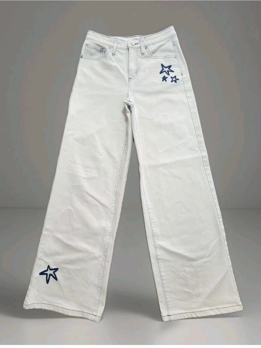 Epic Threads White Wide-Leg Jeans with Navy Star Accents